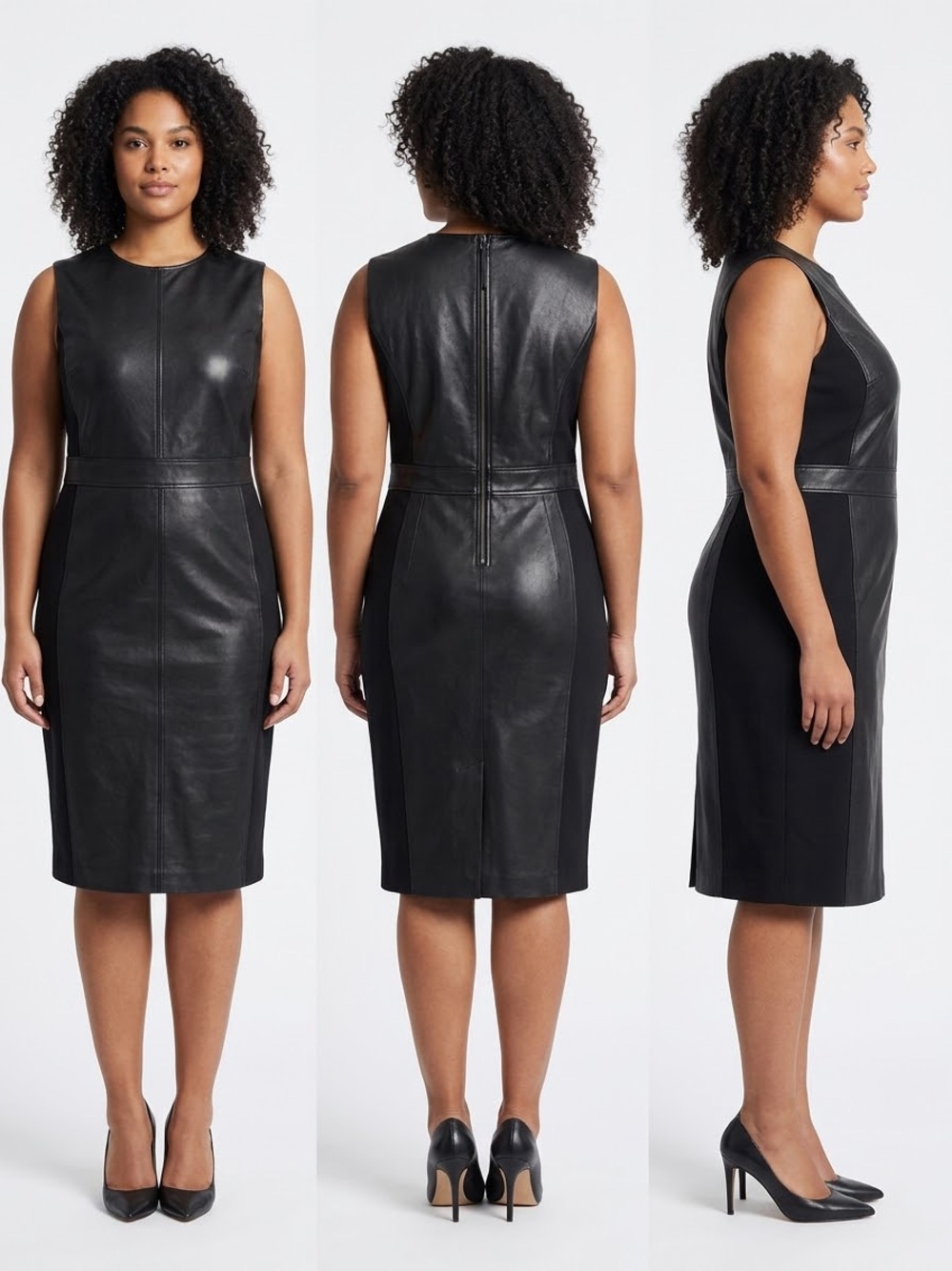 SPANX Black Sleeveless Faux-Leather Sheath Dress